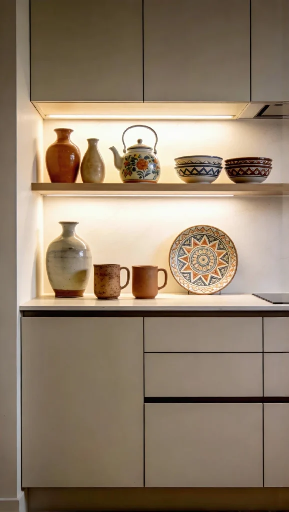 Above Kitchen Cabinet with Ceramic and Pottery Collections