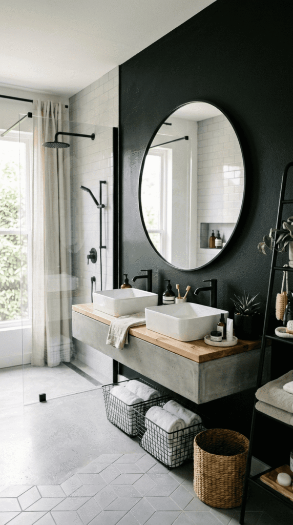  Bathroom With Black Accent Wall Behind the Vanity