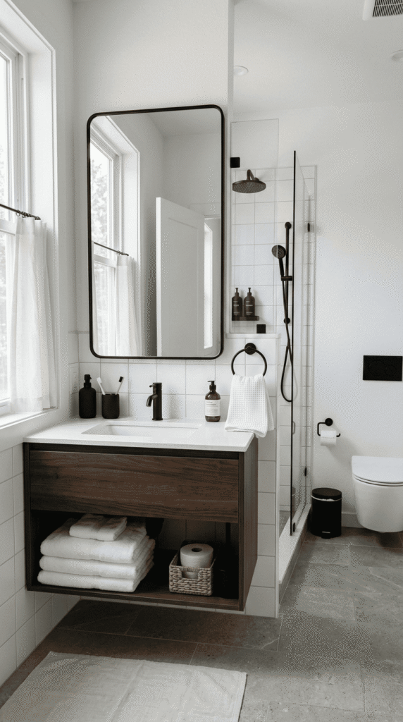 Bathroom With Minimal Black Accessories 