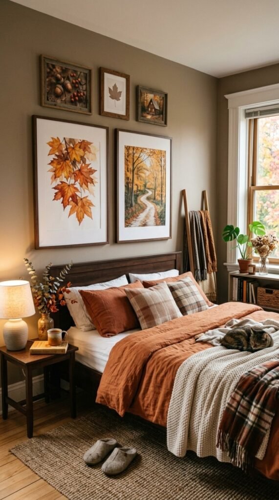  Bedroom With Autumn Inspired Wall Art 