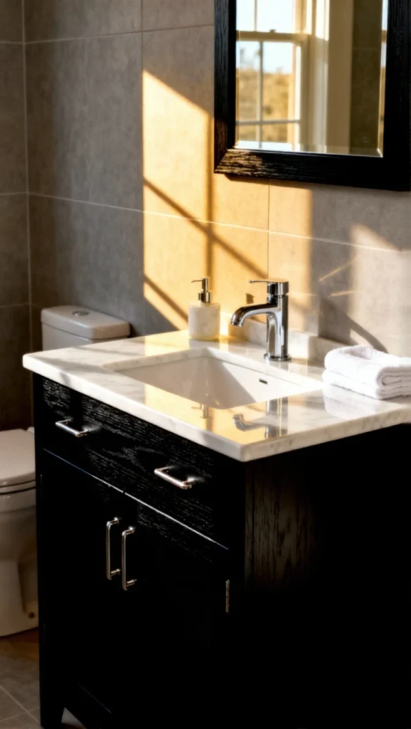 Black Vanity with White Countertop