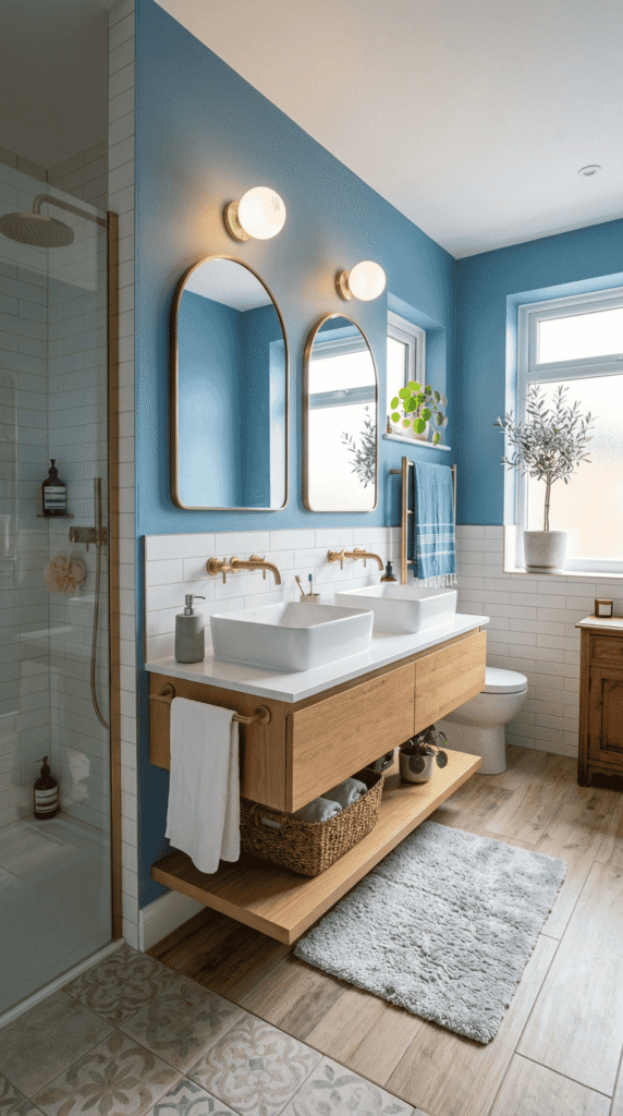 Blue Bathroom With Floating Vanity