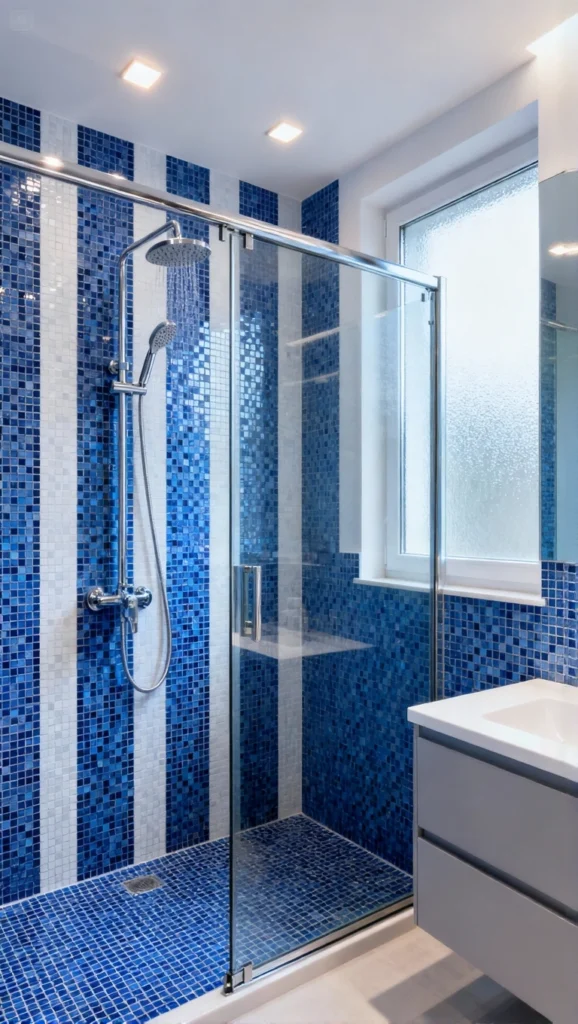 Blue Mosaic Tile Bathroom Shower