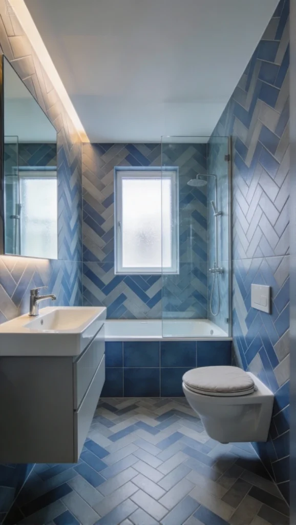 Blue and Gray Tile Bathroom Combination