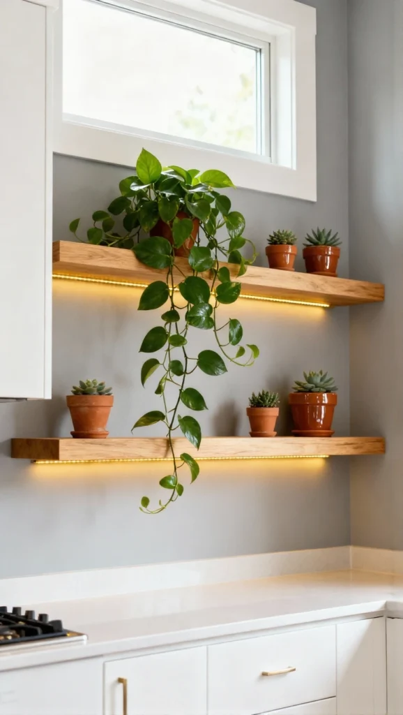 Floating Shelves with Greenery