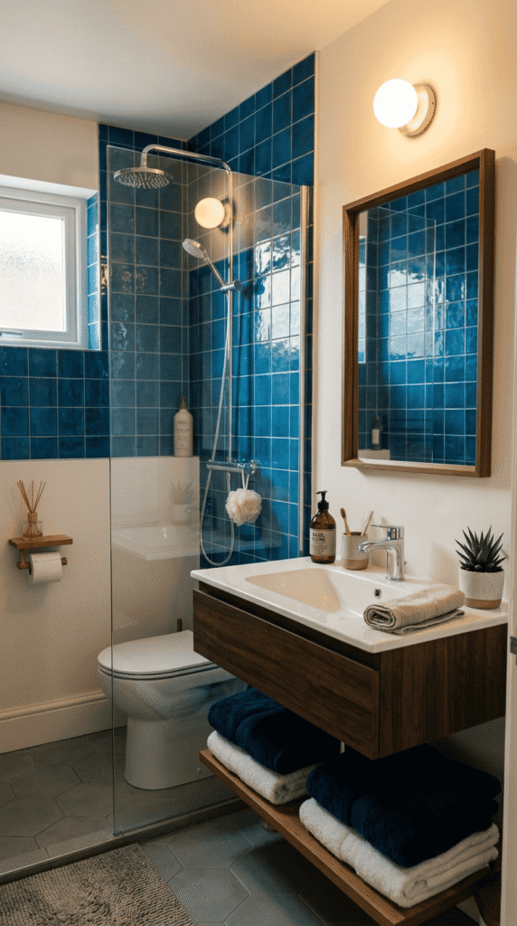 Glossy Blue Bathroom for Low Light Spaces