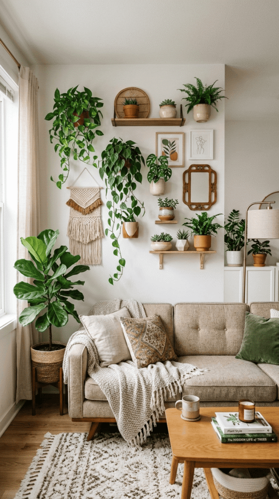 Living Room With Wall Mounted Plants