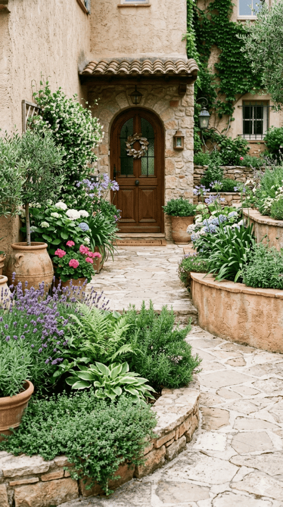 Outdoor Entry with Layered Planters for Visual Depth