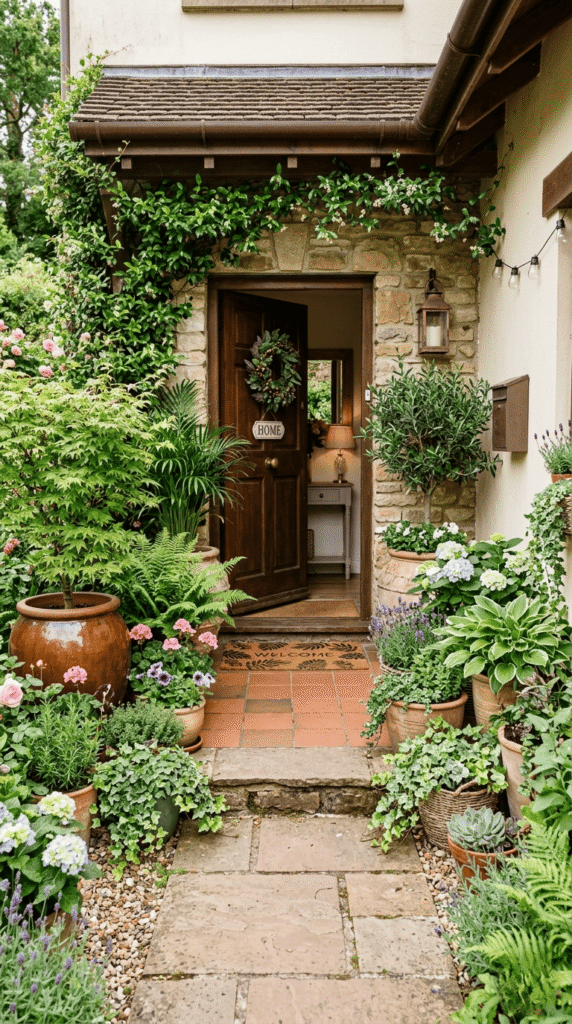 Outdoor Entry with Potted Plants That Add Life and Energy