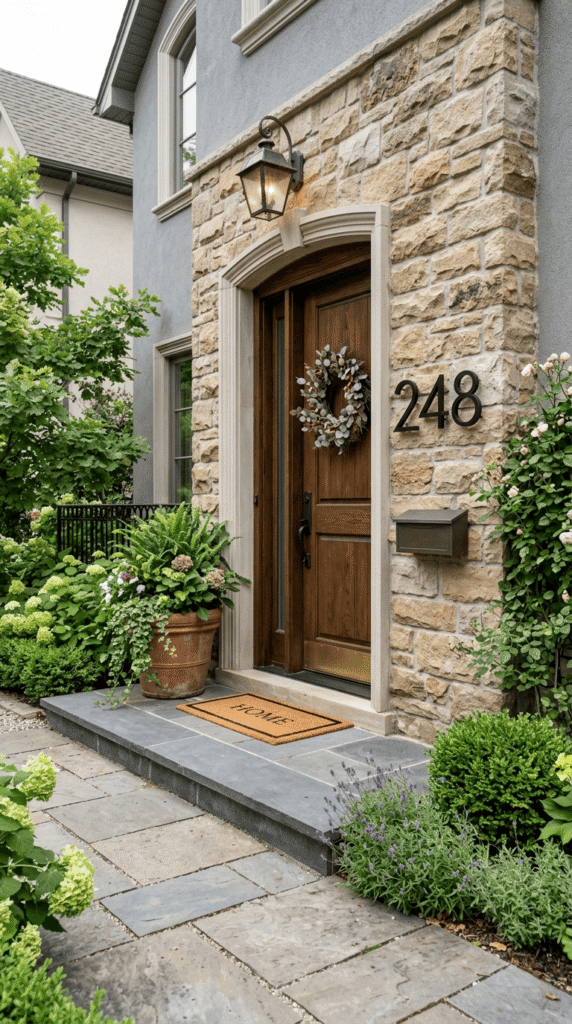 Outdoor Entry with Stylish House Numbers