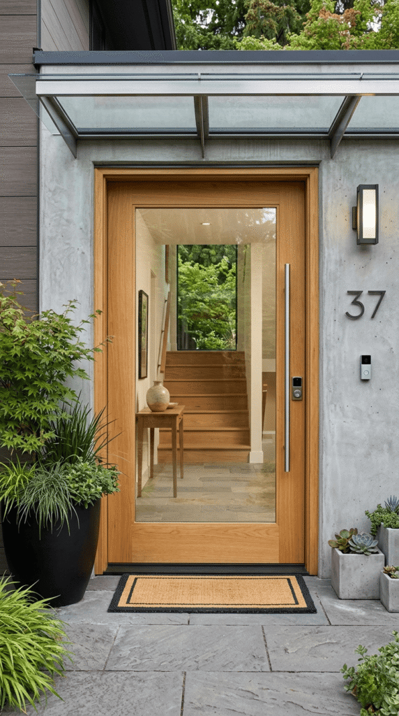 Outdoor Entry with Wooden Frame Glass Entry Door