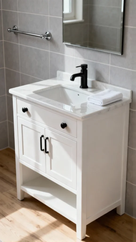 White Vanity with Black Hardware