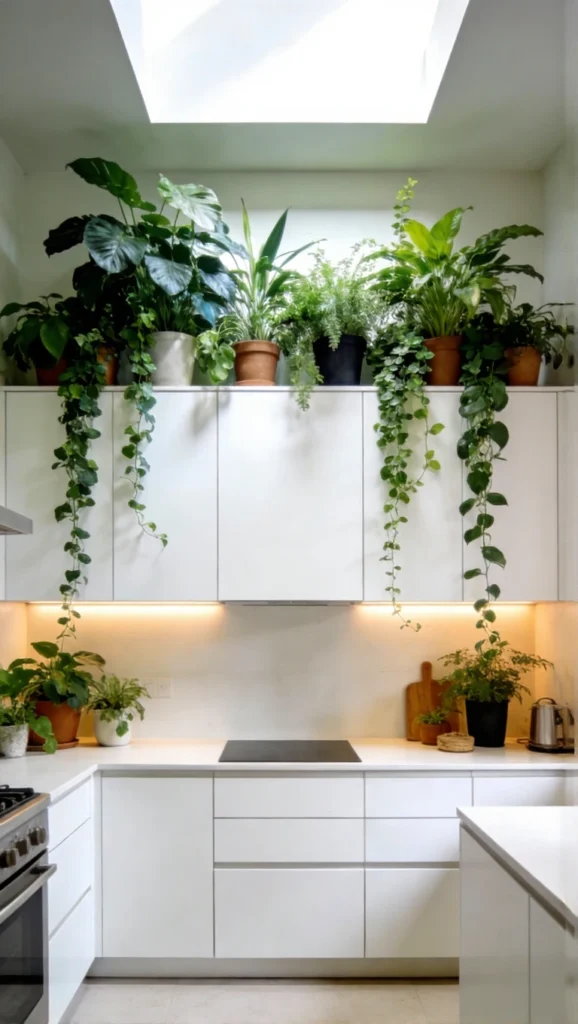 above kitchen cabinet with Greenery