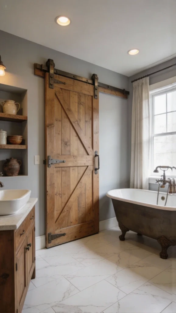 western bathroom with Barn Door 