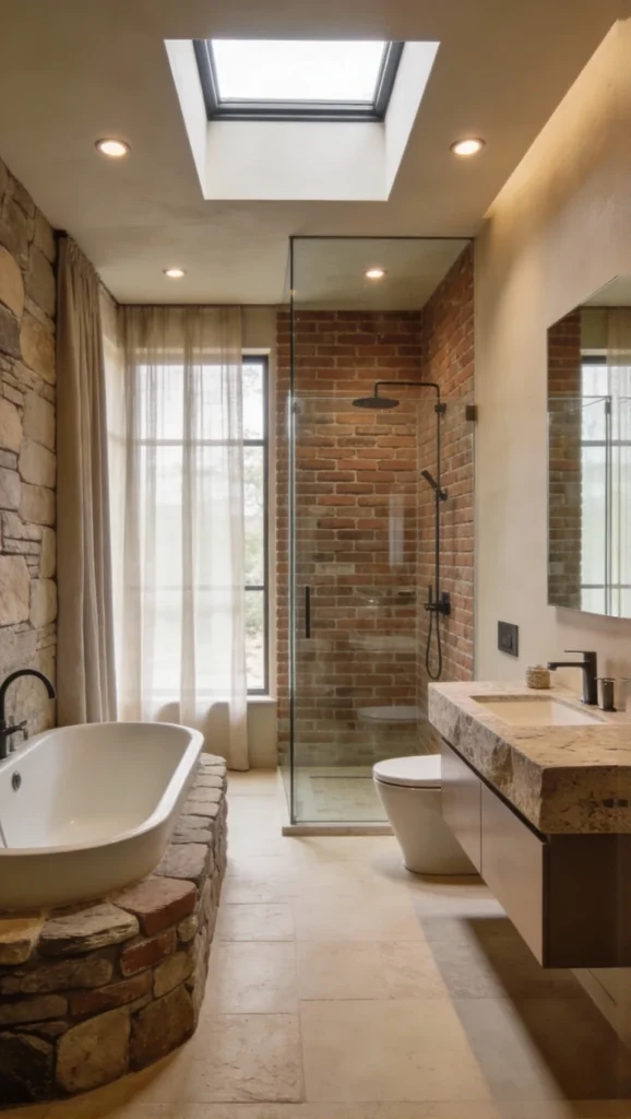western bathroom with Stone and Brick
