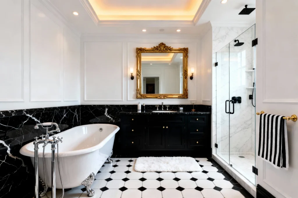 white black bathroom