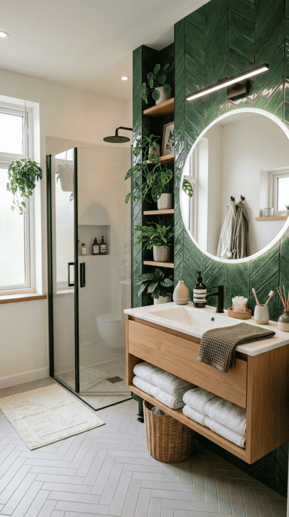 Bathroom With Accent Wall with Green Decor