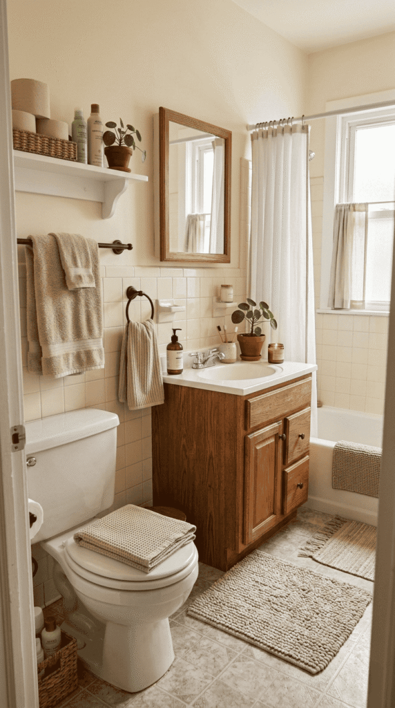  Bathroom With Beige Towels Rugs and Textiles