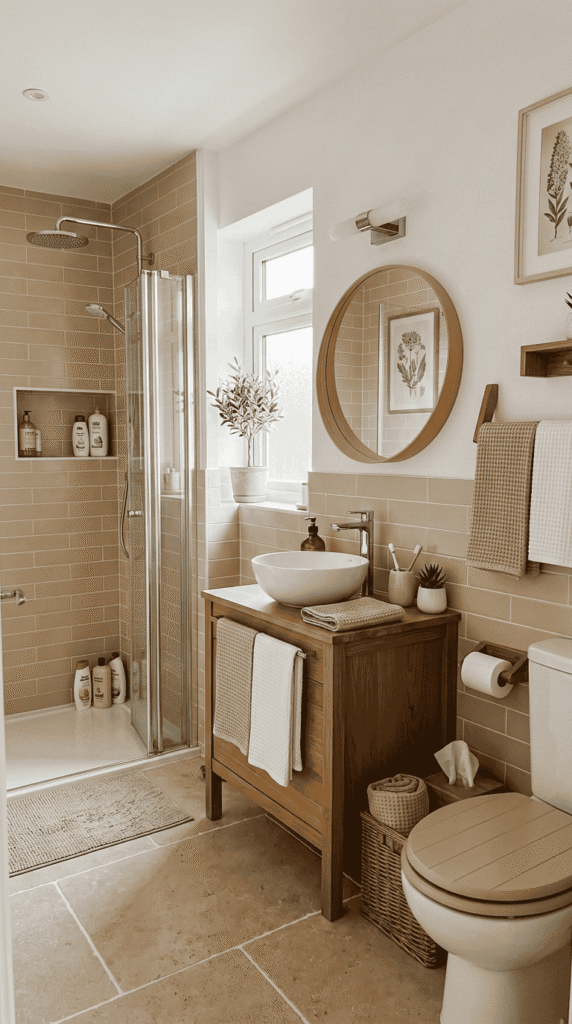     Bathroom With Beige and White Combinations 