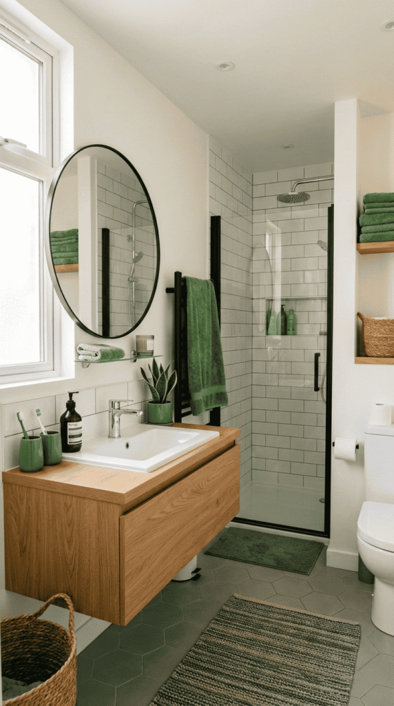 Bathroom With Green Accessories Decor