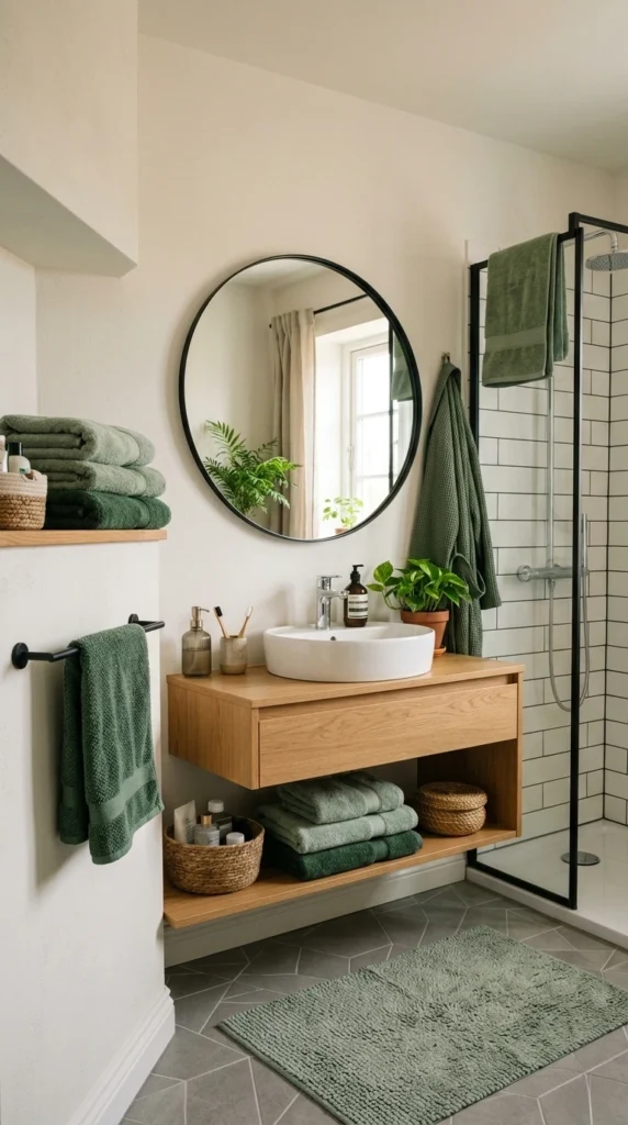  Bathroom With Green Towels and Textiles 