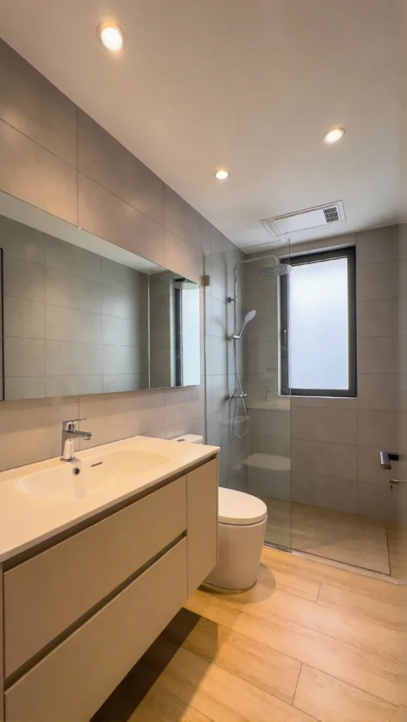 Bathroom with Beige Vanities