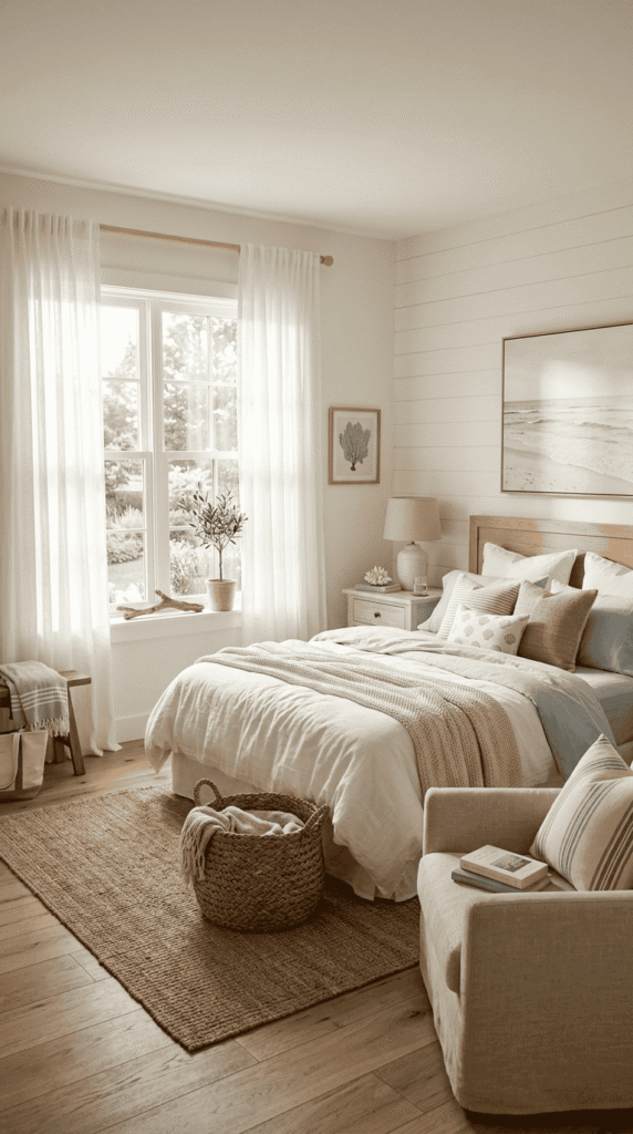  Bedroom  With Sheer Curtains That Let Light In , Coastal Decor