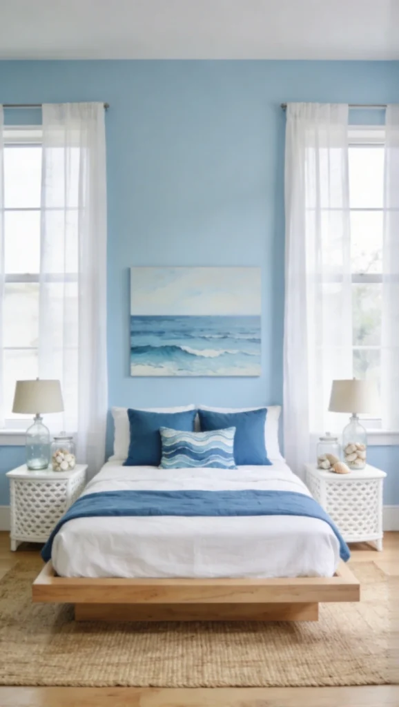  Bedroom with Ocean Inspired Blue Accents