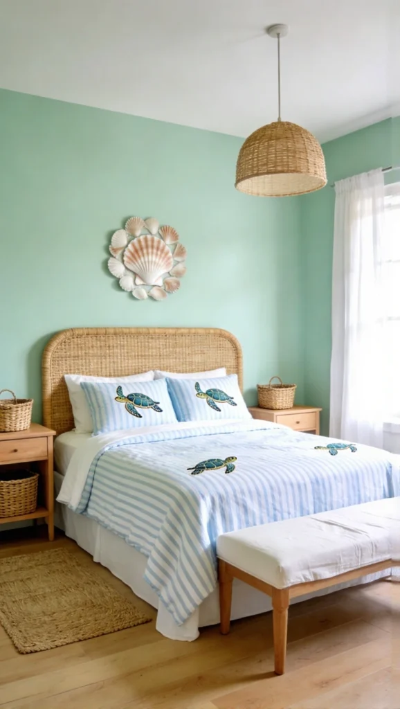 Bedroom with Rattan Headboards