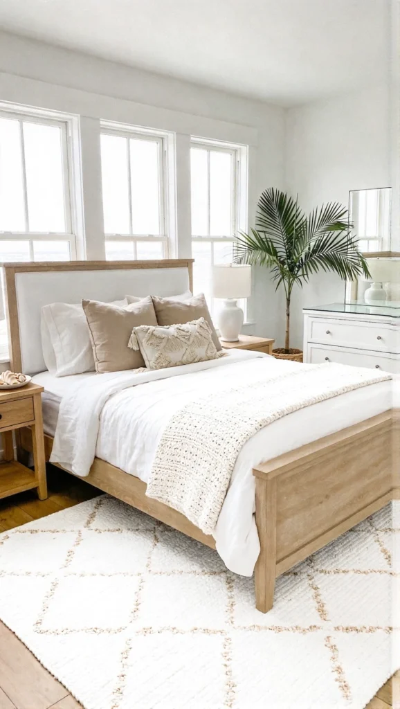 Bedroom with Soft White and Sandy Color Palette
