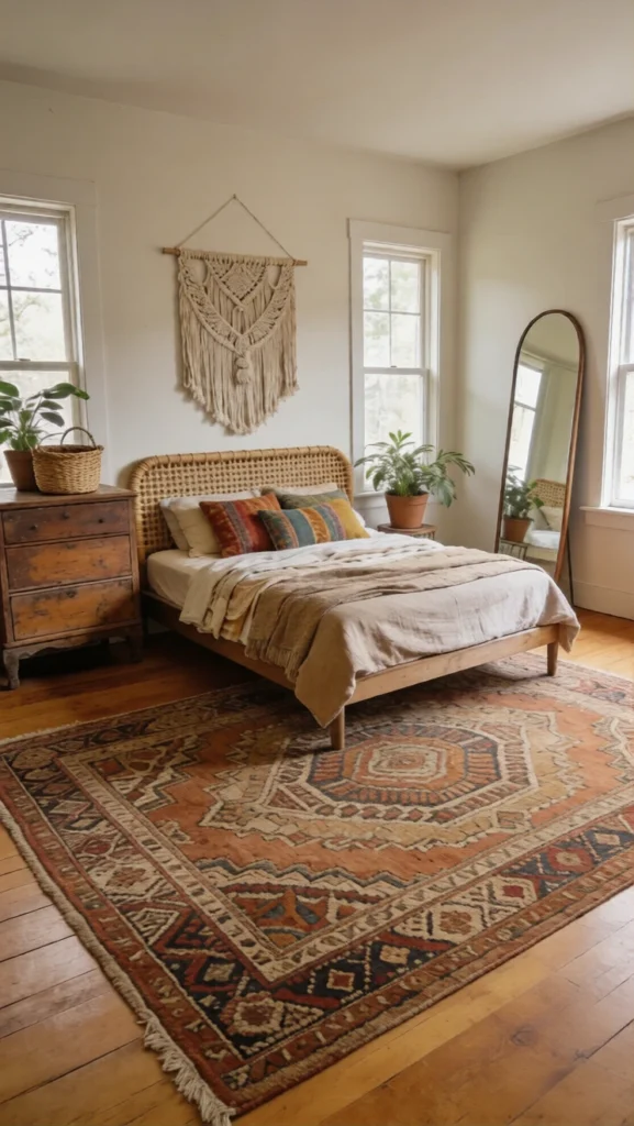 Boho Bedroom with Large Rug