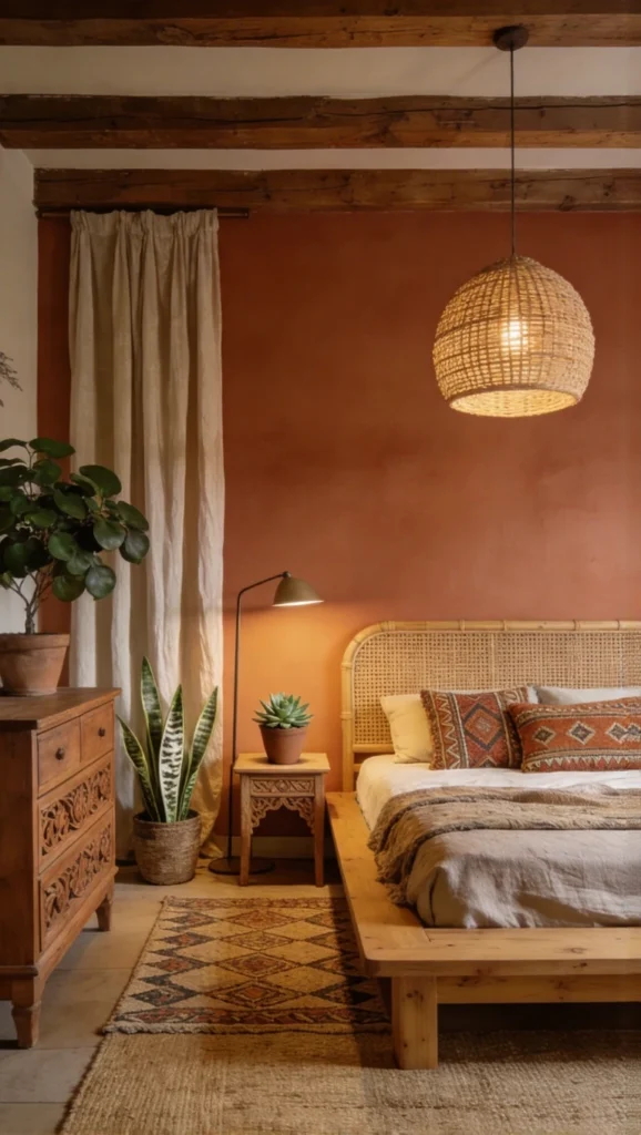 Boho Bedroom with Natural Wood Furniture
