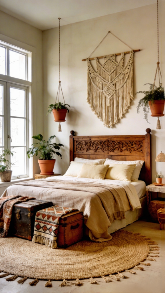 Boho Bedroom with Neutral Bedding