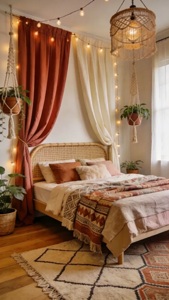  Boho Bedroom with Soft Curtains