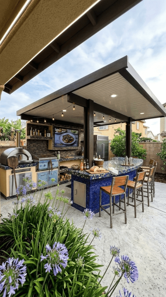 Cheap Outdoor Kitchen with shade protection
