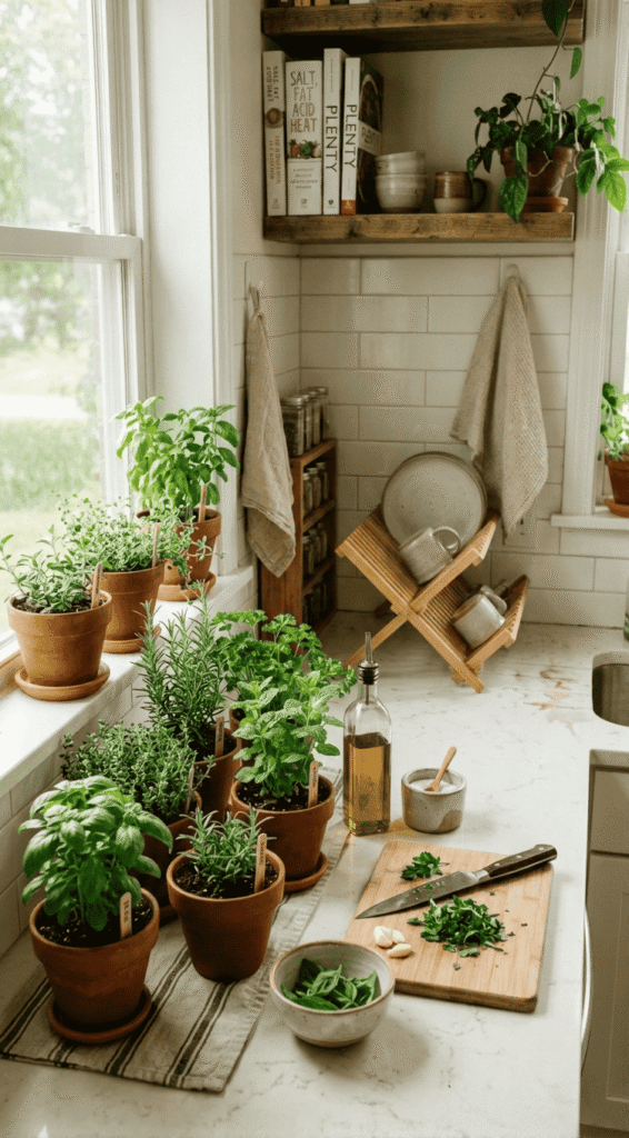 Kitchen Counter with Fresh plants or herbs