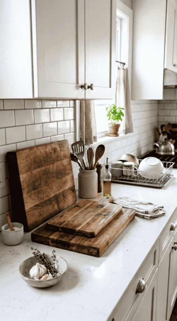 Kitchen Counter with Wooden cutting boards