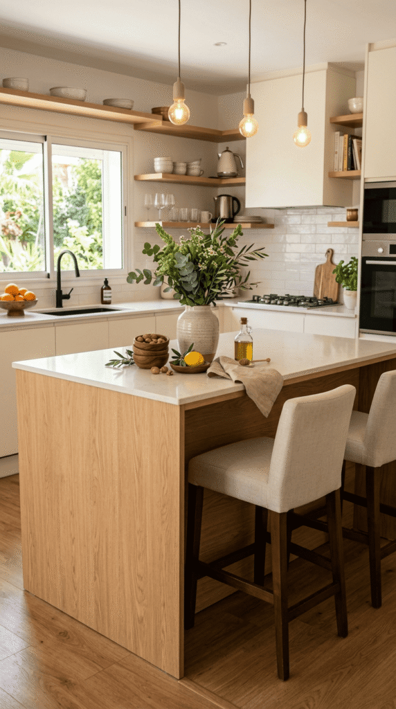 Kitchen Island with A Simple Centerpiece Arrangement