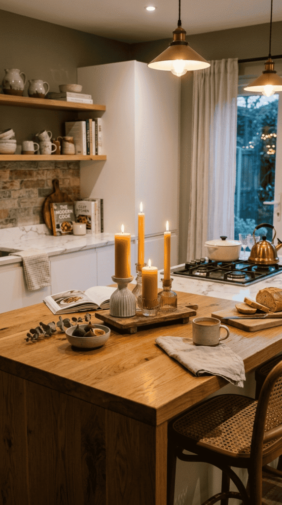 Kitchen Island with Candles for a Cozy Atmosphere
