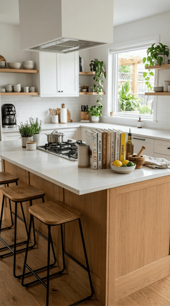 Kitchen Island with Cookbooks as Decorative Elements