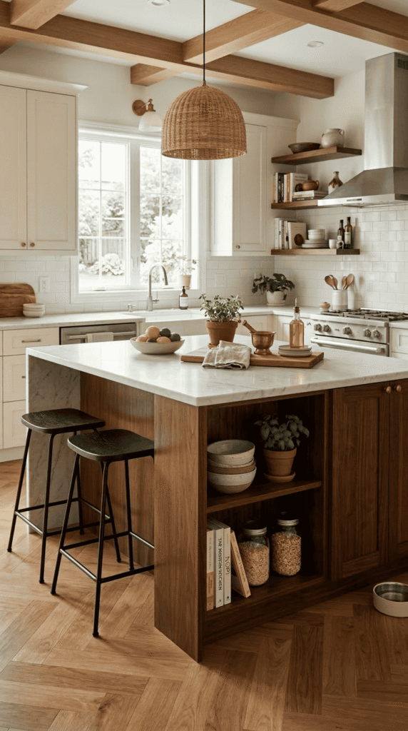 Kitchen Island with Mixed Material Displays