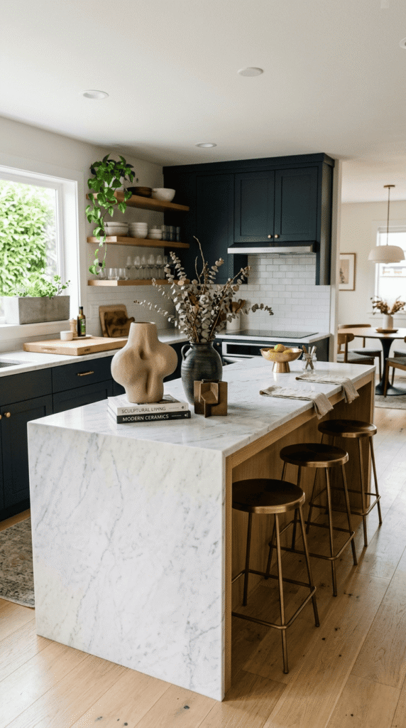 Kitchen Island with Sculptural Decor Pieces