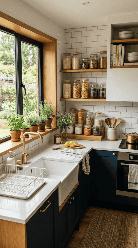 Kitchen With Glass jars , Counter Decor 