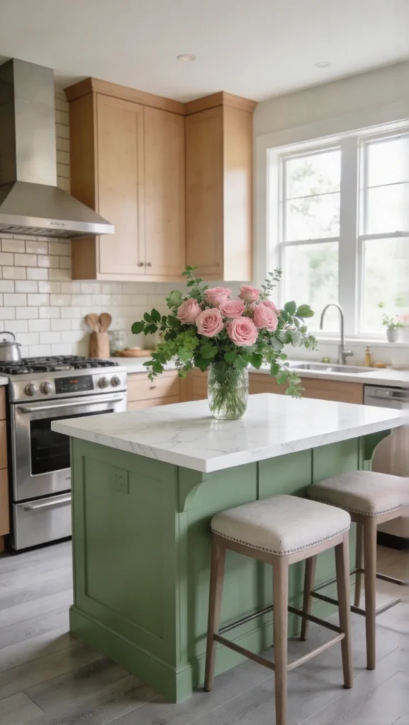 Kitchen with Fresh Flowers Island Decor