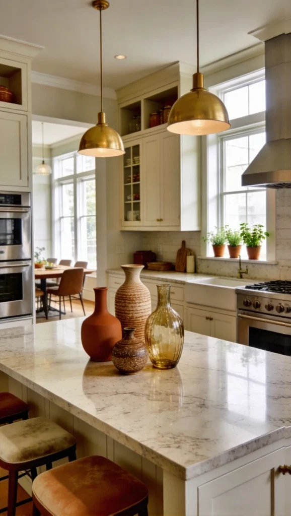 Kitchen with Statement Vases Island Decor 