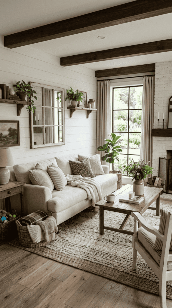 Living Room With Farmhouse  , Cottage Decor