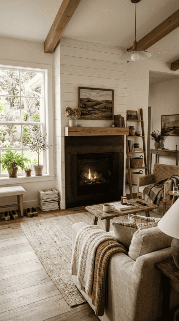 Living Room With Fireplace  , Cottage Decor