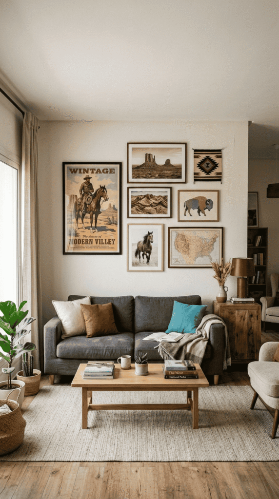 Living Room With Western Inspired Wall Art