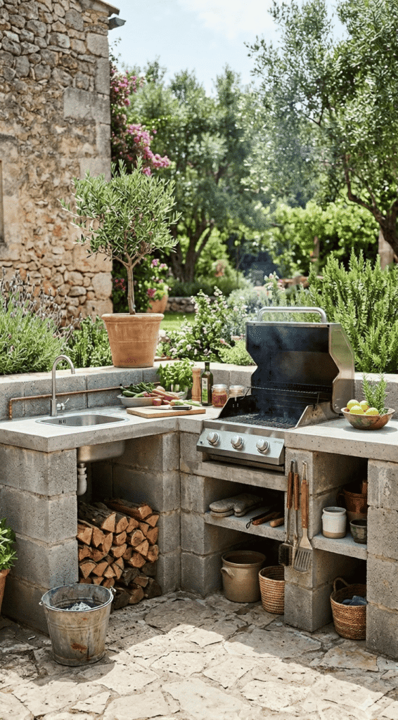 Outdoor Kitchen with cinder blocks