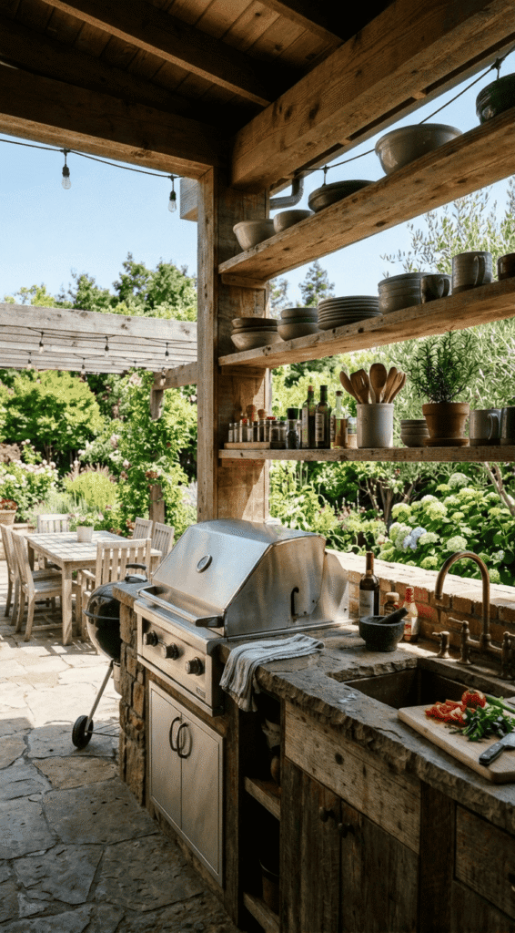  Outdoor Kitchen with  open shelves